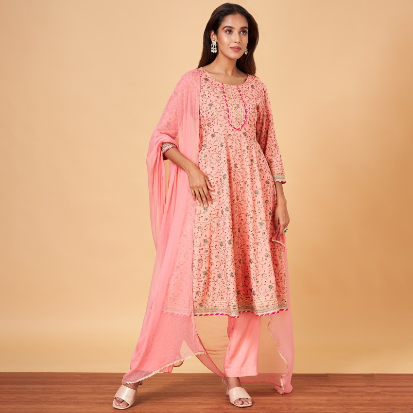 YU by Pantaloons Pink Cotton Printed Straight Kurta