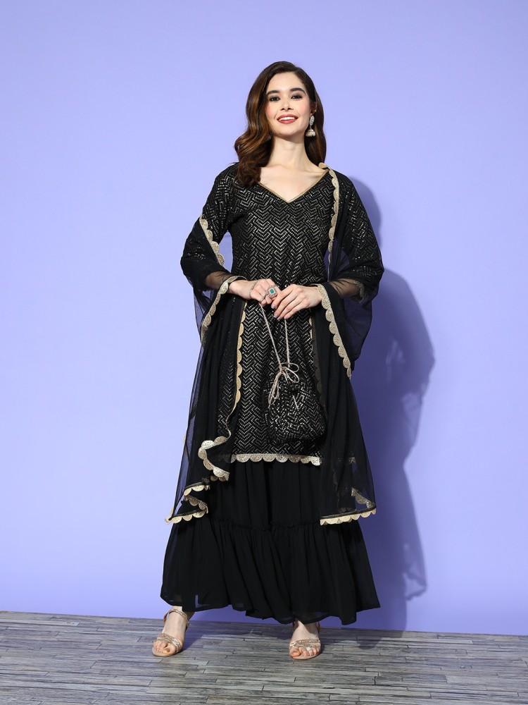 Black Beauty Fancy Wedding 3 Pcs Gharara Pants Suit Pakistani Indian S –  Fine Design Collection