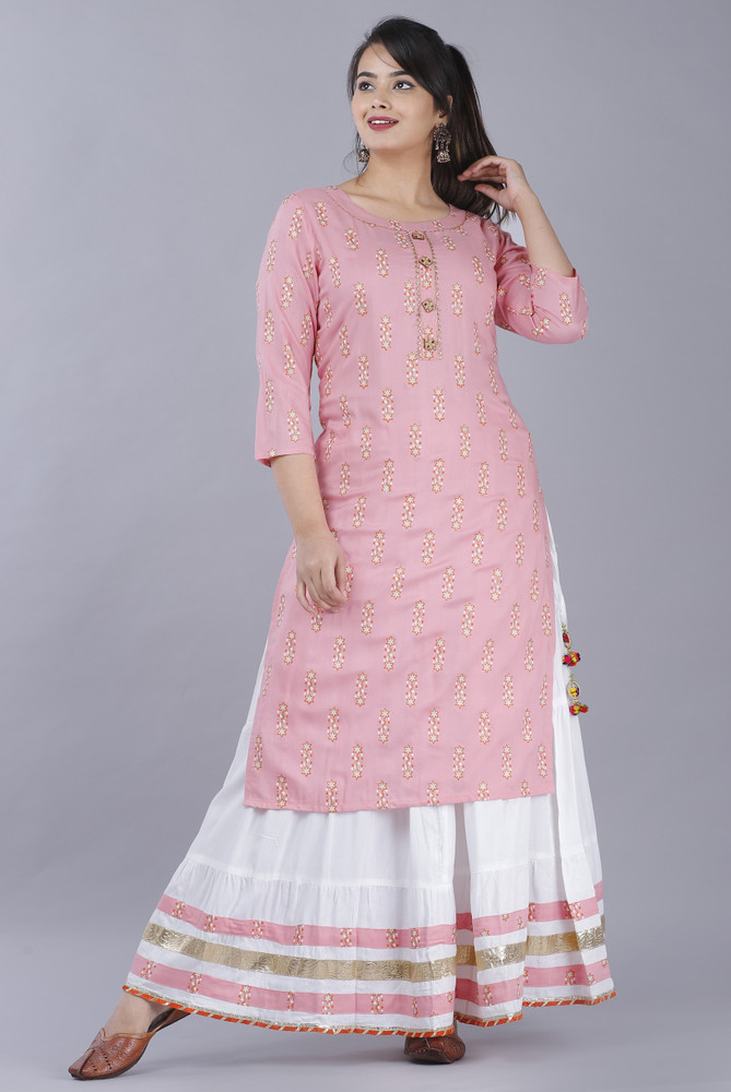 Buy M Mart Goldan Lace And Gota Work Kurti  Gota Lace Work Skirt Round  Neck And 34 Sleeve Kurti Online at Best Prices in India  JioMart