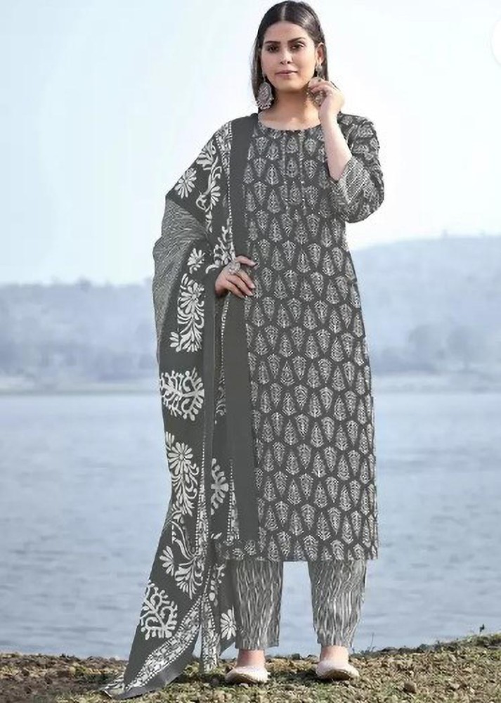 Black Cotton Kurti With Pant And Dupatta