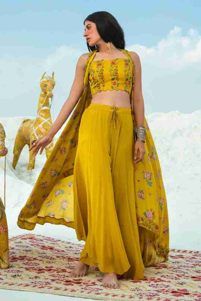 Crop top with palazzo and shrug ethnic online hotsell