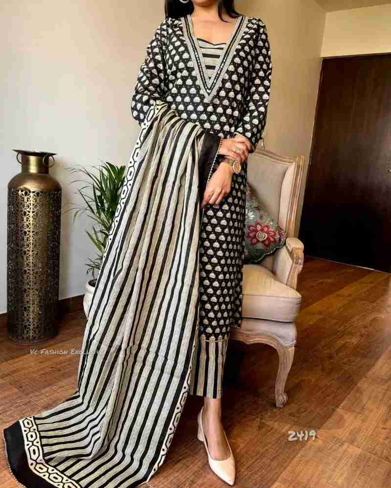 Buy online Black Printed Cotton Suit Set from ethnic wear for Women by  Misskurti for ₹1499 at 63% off