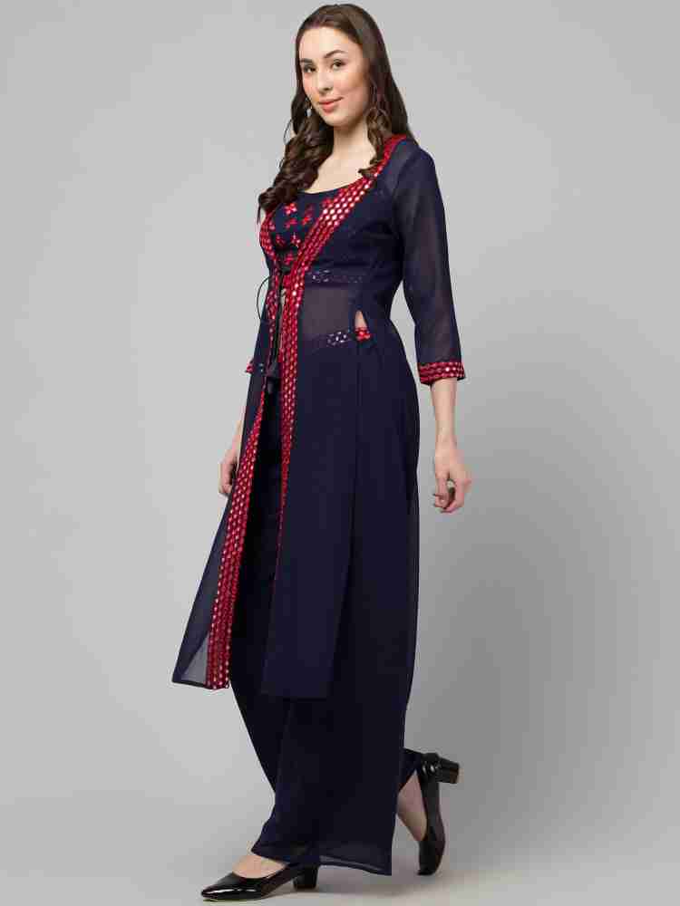 SANCIA Women Georgette Ethnic Top Palazzo Ethnic Jacket Set For Women &  Girls | Ethnic Wear For Women | Indian Dress For Women | Kurta Set With