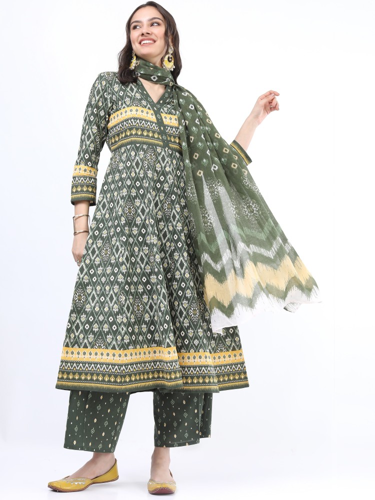 Vishudh Women Green Printed Kurta Sets