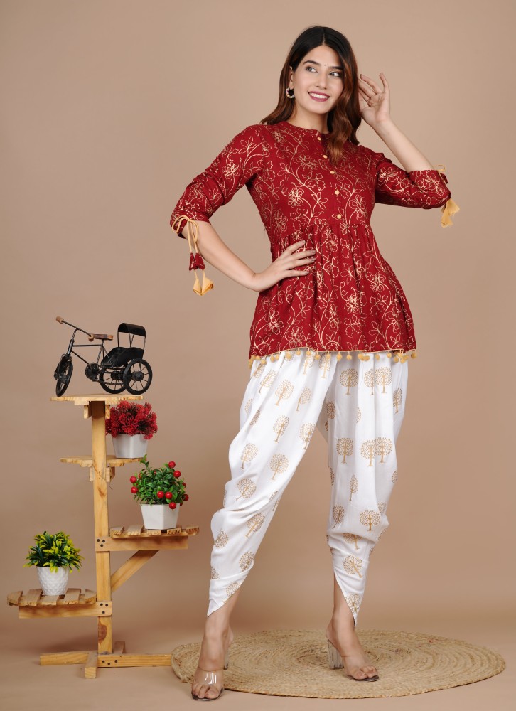 Short kurti sale with dhoti pants