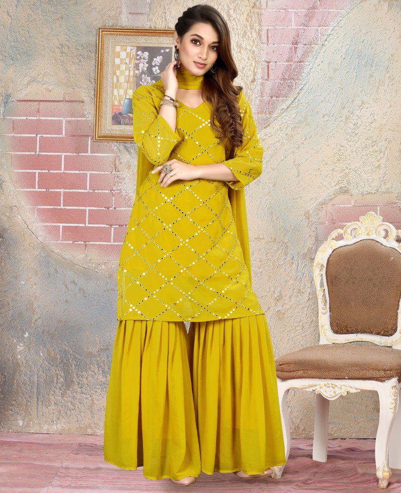 Mehendi Colour New Lehenga Kurti Design Sharara Dress Party Wear