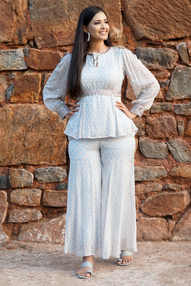 Light Blue Overlap Blouse and Palazzo Pants – Studio East6