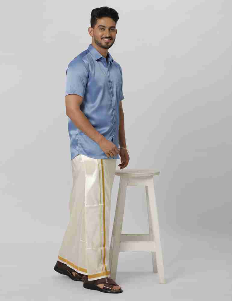 Ramraj cotton Peach Cotton Blend Regular Fit Men's Dhoti Shirt Set ( Pack  of 1 ) - Buy Ramraj cotton Peach Cotton Blend Regular Fit Men's Dhoti Shirt  Set ( Pack of