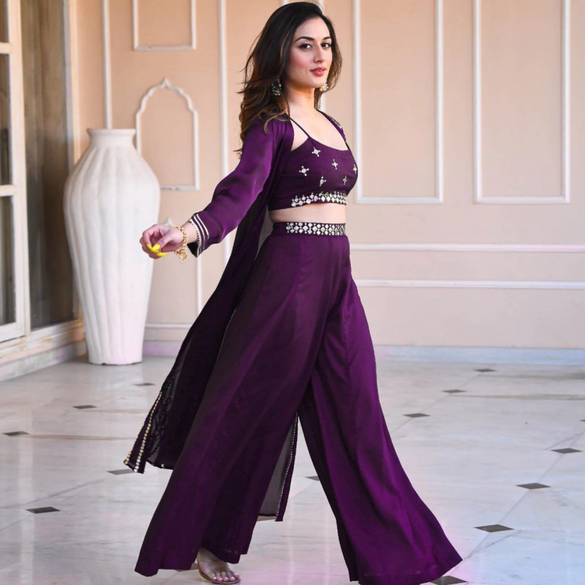 Mauve Viscose Rayon Western Style Co-ords Set Style Collecti