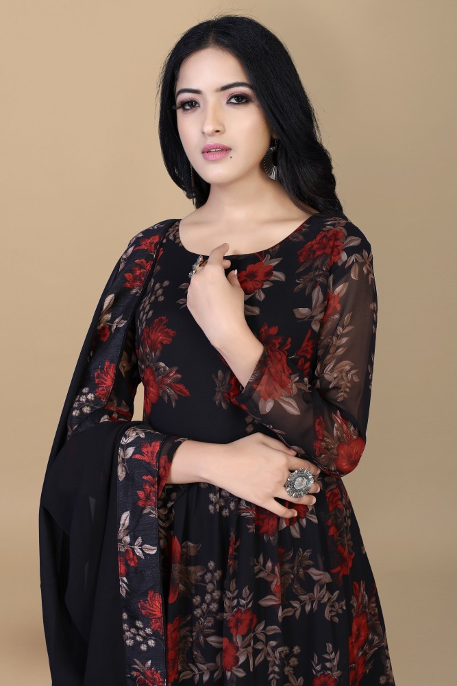 Buy Bunaai Black Rose Petal Kurta Pant Set For Women Online