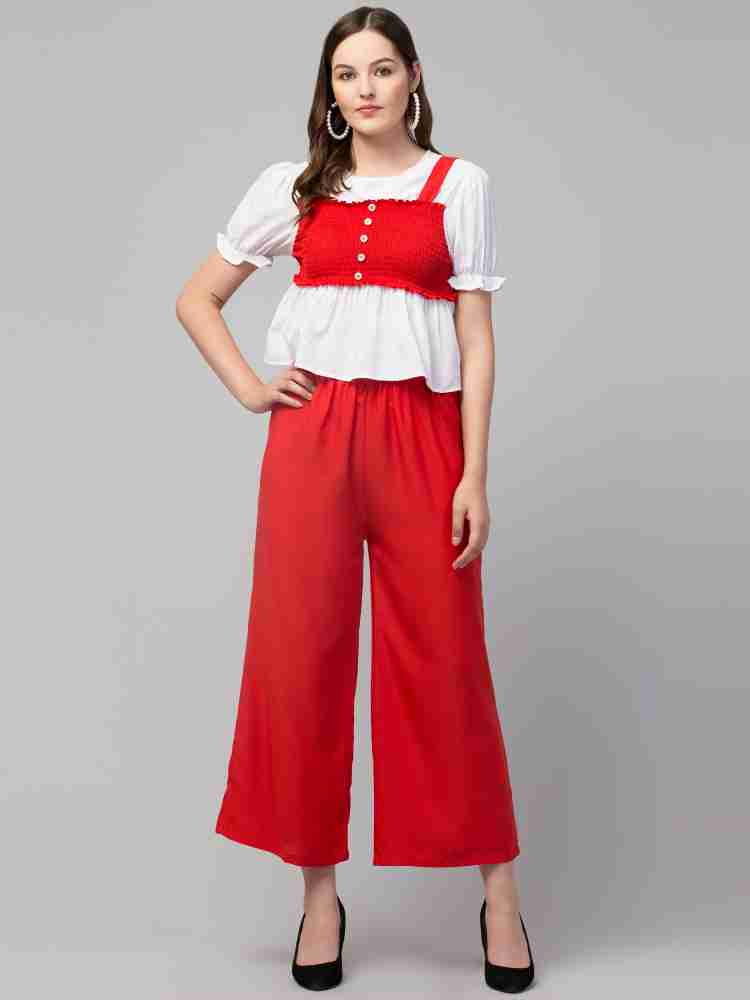 Red palazzo sale with white top