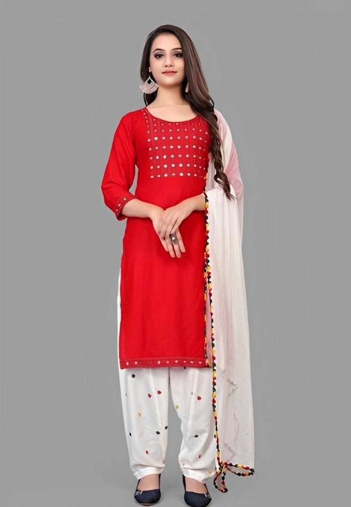 Buy Designer Rayon Embroidery Work Kurti Patiala Suit With Chiffon Online  in India  Etsy