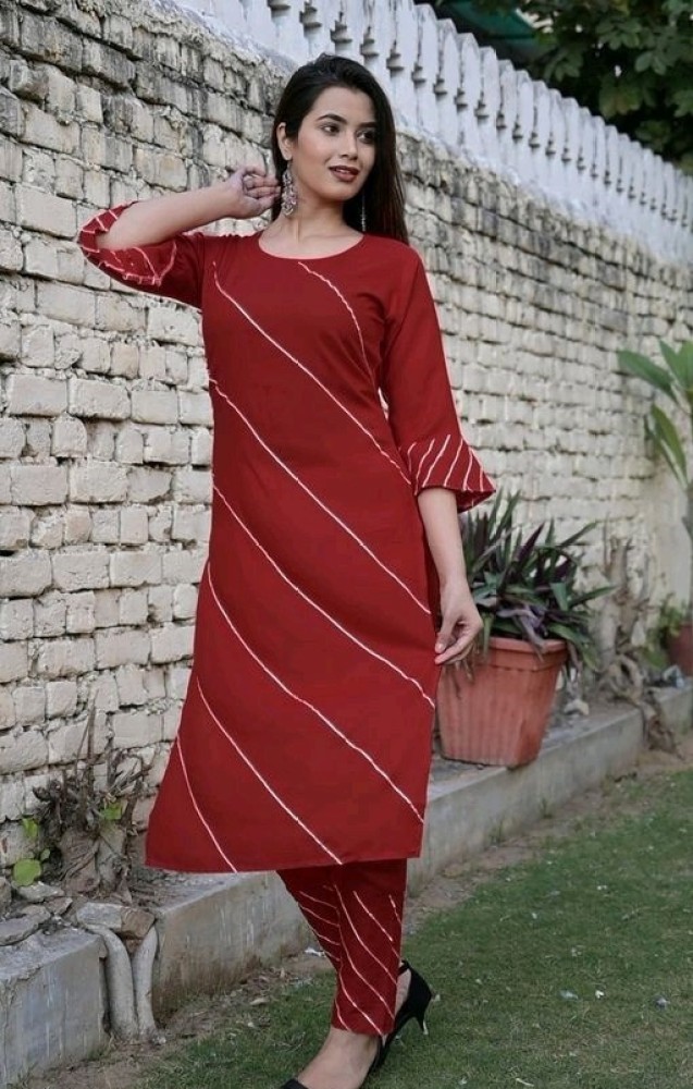 Stylish Cotton Straight Embroidered Kurta With Pant Set at Rs 759