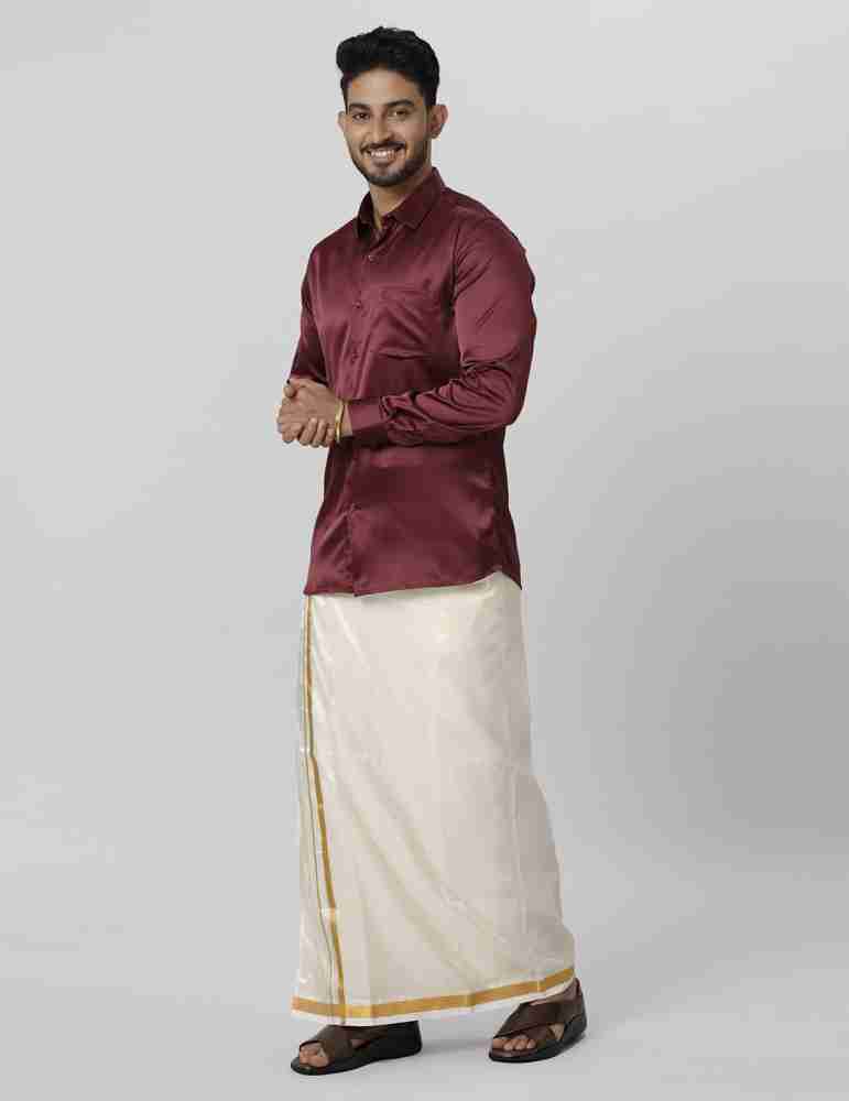 Ramraj cotton Burgandy Cotton Blend Regular Fit Men's Dhoti Shirt Set (  Pack of 1 ) - Buy Ramraj cotton Burgandy Cotton Blend Regular Fit Men's  Dhoti Shirt Set ( Pack of