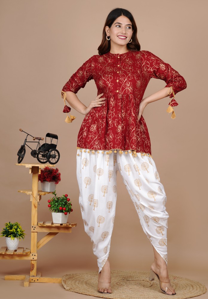 Buy Dhoti Kurta Sets Women Orange  Yello Aline Kurti With Online in India   Etsy