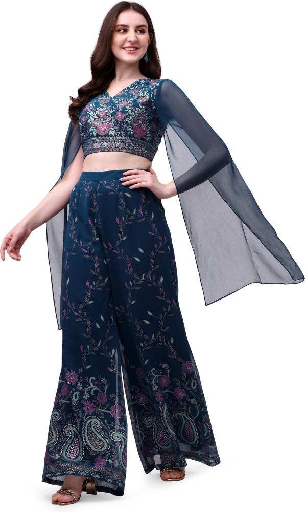 Crop top palazzo with jacket clearance myntra