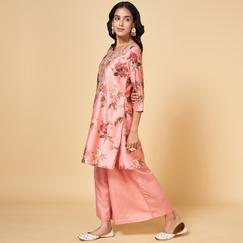 Rangmanch by Pantaloons Peach Printed Kurta Palazzo Set