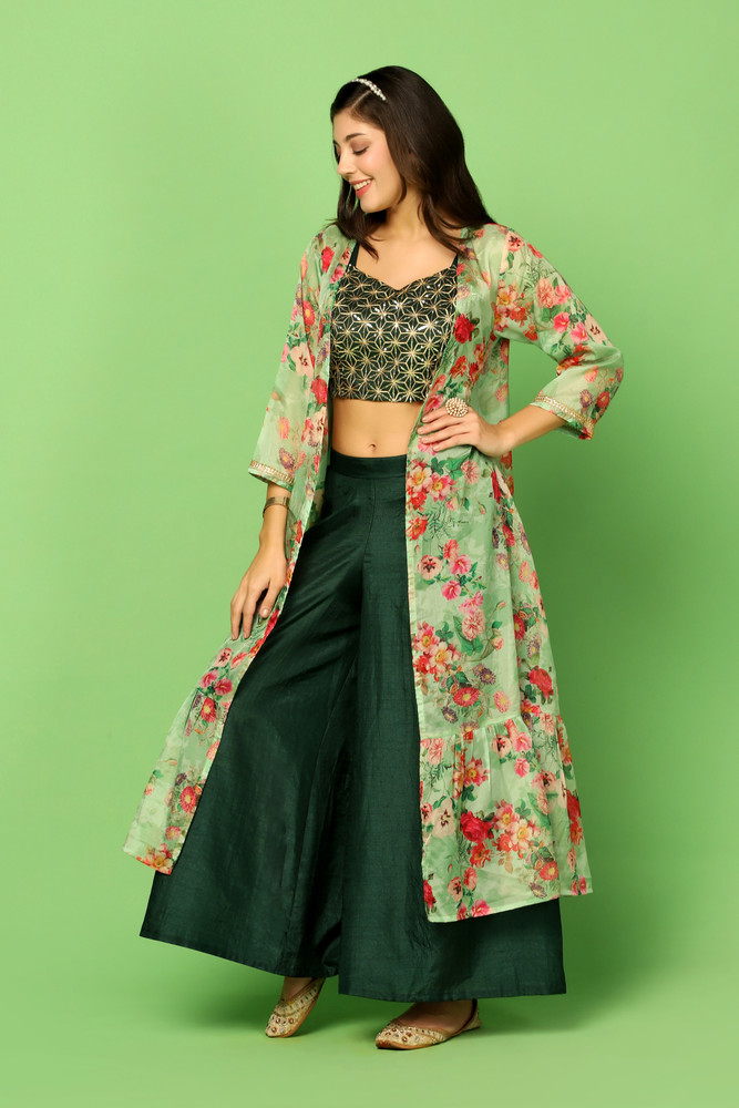 Fashion Dream Women Crop Top Palazzo Ethnic Jacket Set Buy