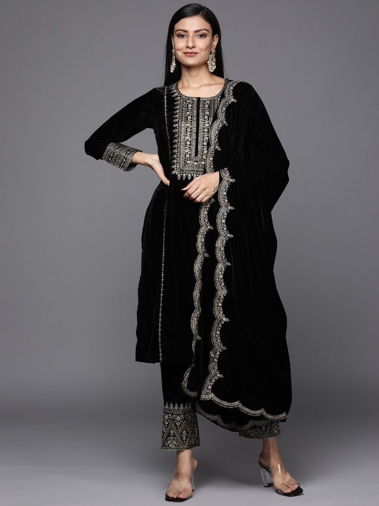 THE LIBAS COLLECTION BLACK ZD VELVET TOP WITH PANT FOR WOMEN - The Libas  Collection - Ethnic Wear For Women, Pakistani Wear For Women