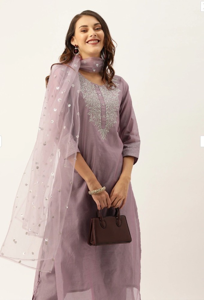 Stylish Cotton Straight Embroidered Kurta With Pant Set at Rs 759