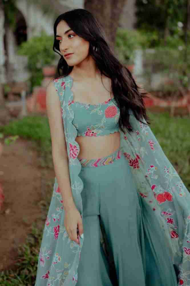 Crop top with palazzo outlet and shrug ethnic online