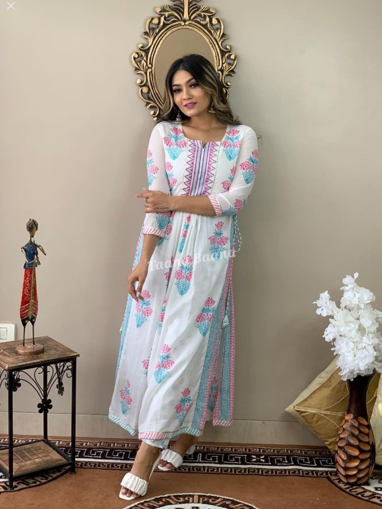 Designer Printed Cotton Kurti Pant with Dupatta set For Women