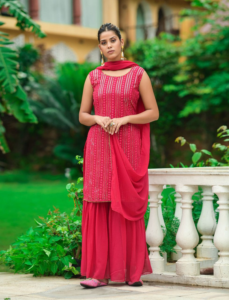 laxmibaa Georgette Embellished Kurta Sharara Fabric Price in