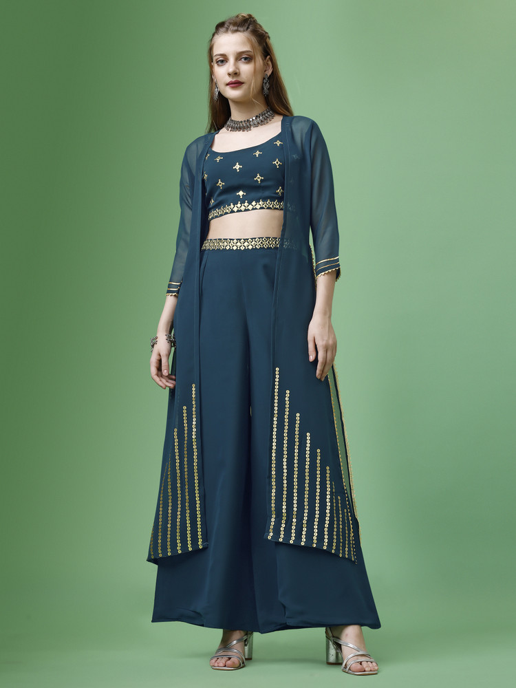 Crop top palazzo with jacket discount