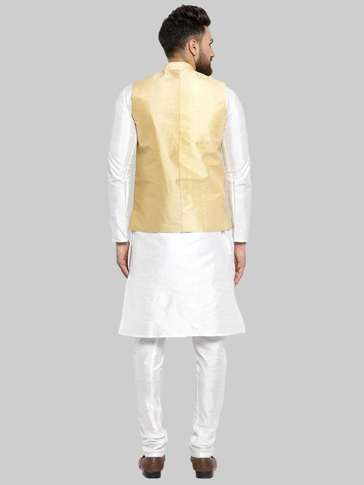 White kurta pajama with golden jacket store