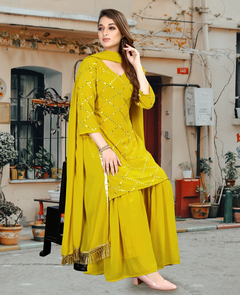 fivaniyo trends Embroidered Kurta Sharara Dupatta Set Buy