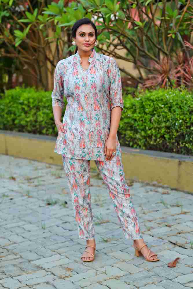 Buy Grey Printed Modal Cotton Kurti With Pant Online