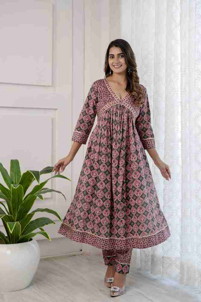 Buy Bunaai Blooming Floral Cotton Designer Traditional Kurti Set