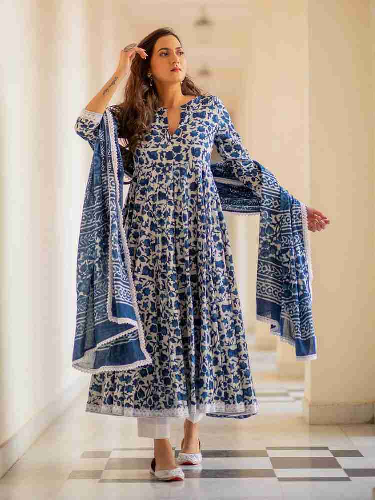 Printed cotton rayon hotsell blend anarkali gown