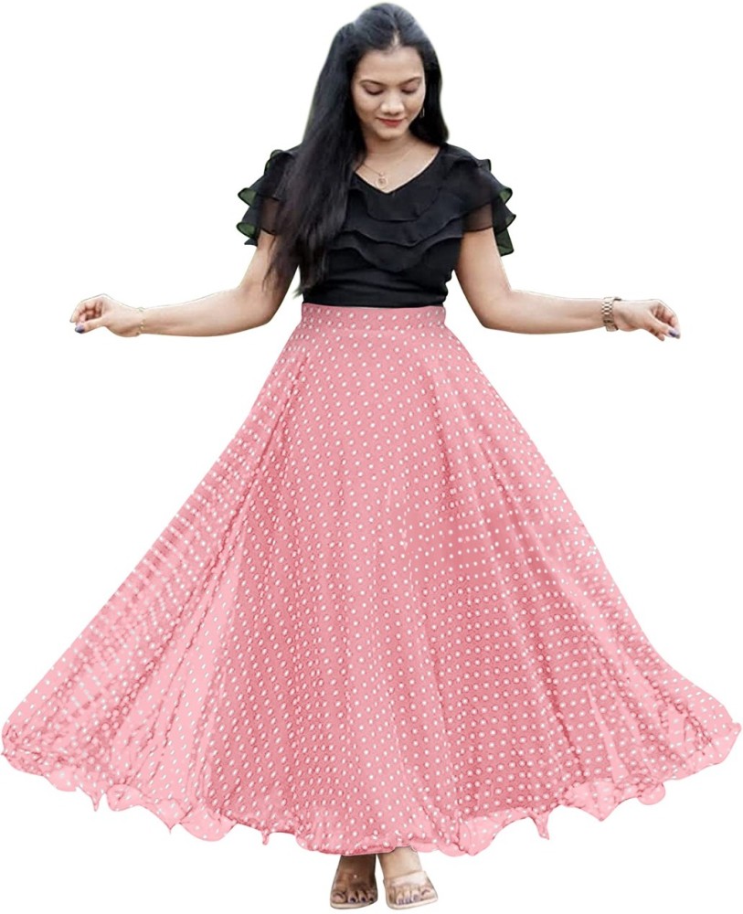 Pink long skirt with black outlet top