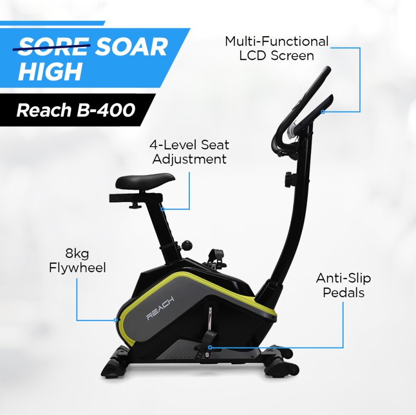 Reach B400 Magnetic Exercise Cycle| Stationary Upright Gym Fitness Bike 8  Kg Flywheel Upright Stationary Exercise Bike