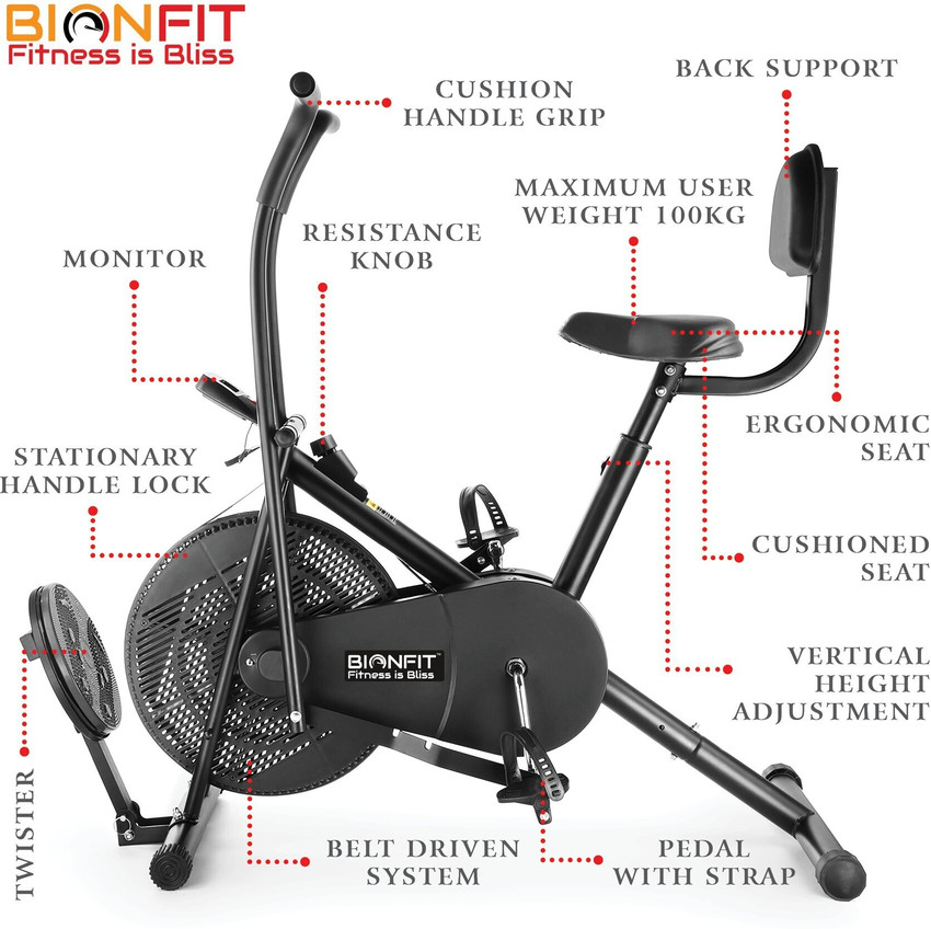 BIONFIT Air Bike Exercise Cycle For Home With Twister Back Support Moving Handle Dual Action Stationary Exercise Bike Buy BIONFIT Air Bike Exercise Cycle For Home