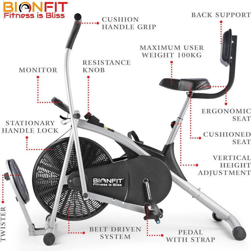 BIONFIT Air Cycle For Home Gym Curved Moving with Twister Back Support Dual Action Stationary Exercise Bike Buy BIONFIT Air Cycle For Home Gym Curved Moving with Twister Back Support