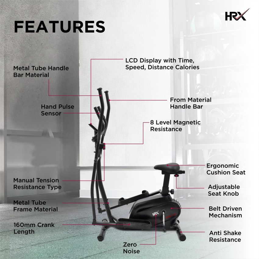 HRX Ignite EB500 Elliptical Trainer for Gym with 3kg Flywheel, 8 Tension Cross Trainer - Buy HRX Ignite EB500 Elliptical Trainer for Home Gym with 3kg Flywheel, 8 level Tension