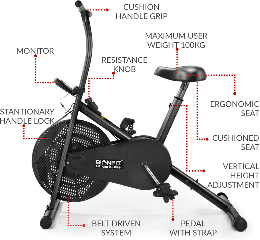 BIONFIT Air Bike Exercise Cycle for Home Gym Workout with Fixed