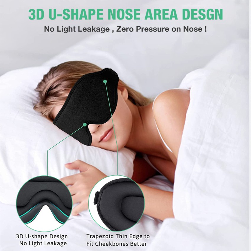 Buy Sleep Mask Block Out Light 100%, 3D Contoured Blackout Sleeping Eye Mask  Relief Pressure, Soft Cushion Eye Cover Night Blindfold Online at Low  Prices in India 