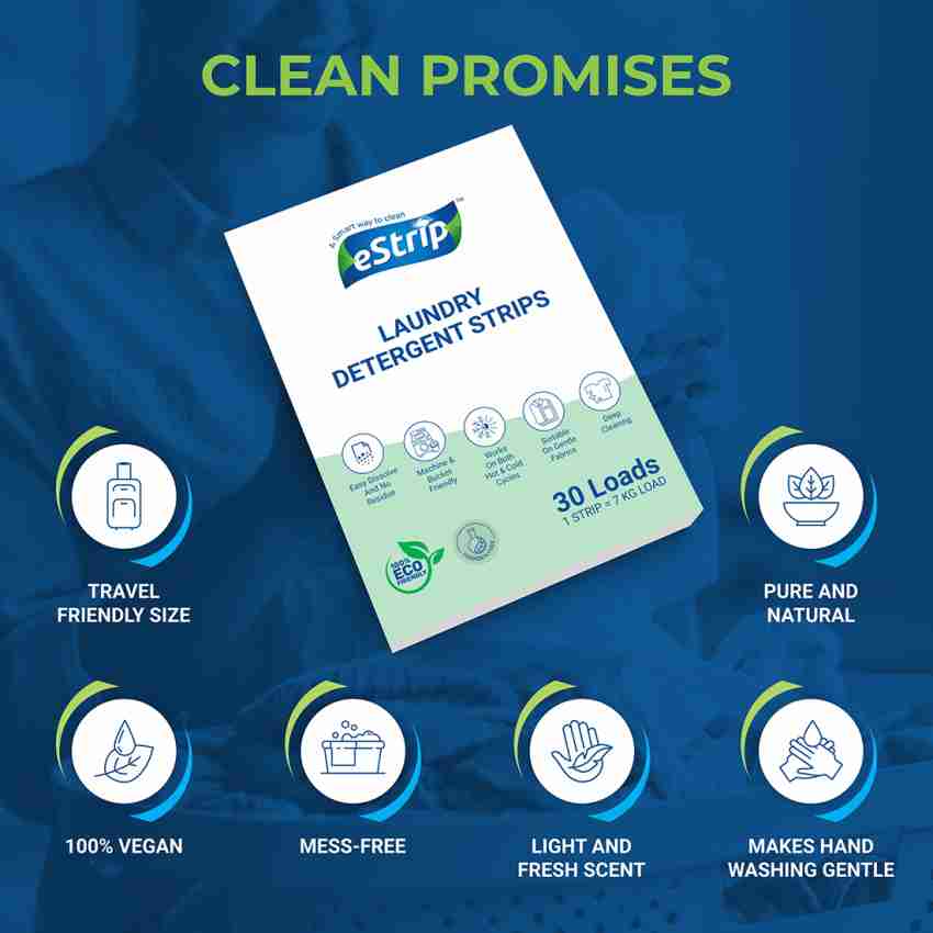 Estrip Smart Laundry Detergent Sheets, Eco Friendly, Easy to Use Price in  India - Buy Estrip Smart Laundry Detergent Sheets, Eco Friendly, Easy to  Use online at