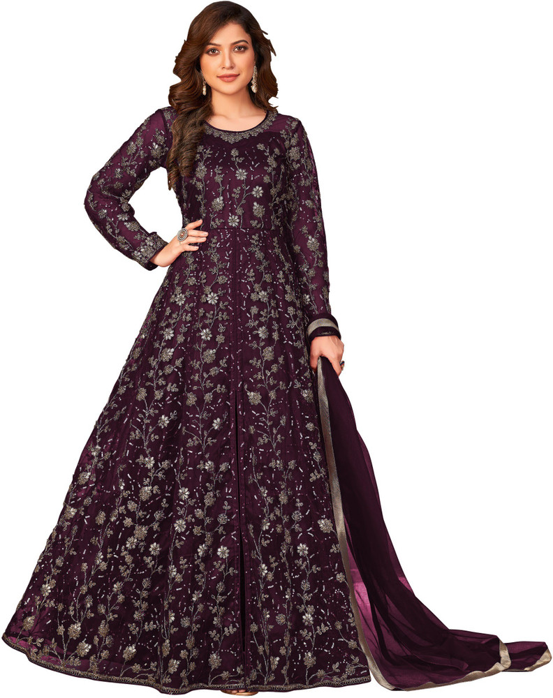 HEER FASHION Net Lace Embroidered Gown Anarkali Kurta Bottom