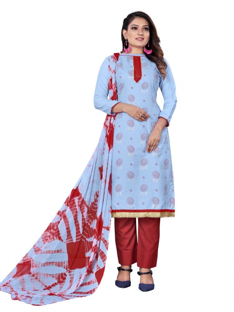 leeza store Women's Cotton Slub Embroidered Unstitched Churidar