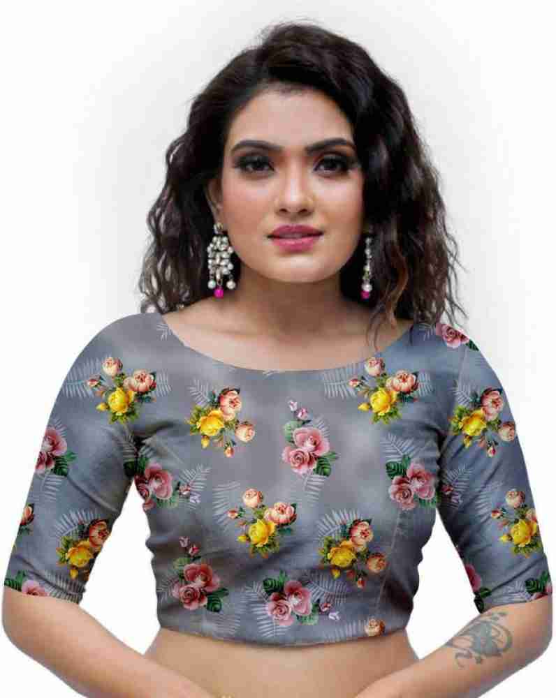 Qarth Designers Satin Floral Print Blouse Material Price in India