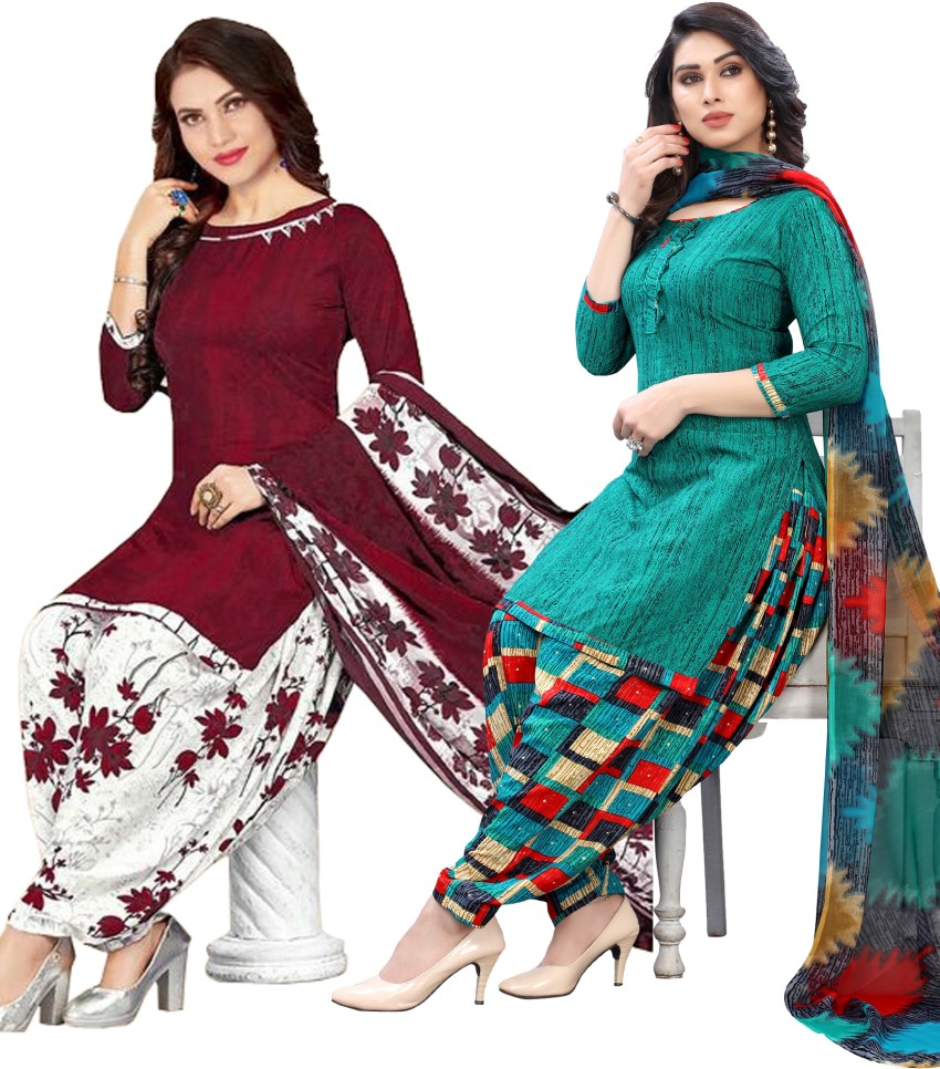 Grey Cotton Printed Unstitched Salwar Suit Material