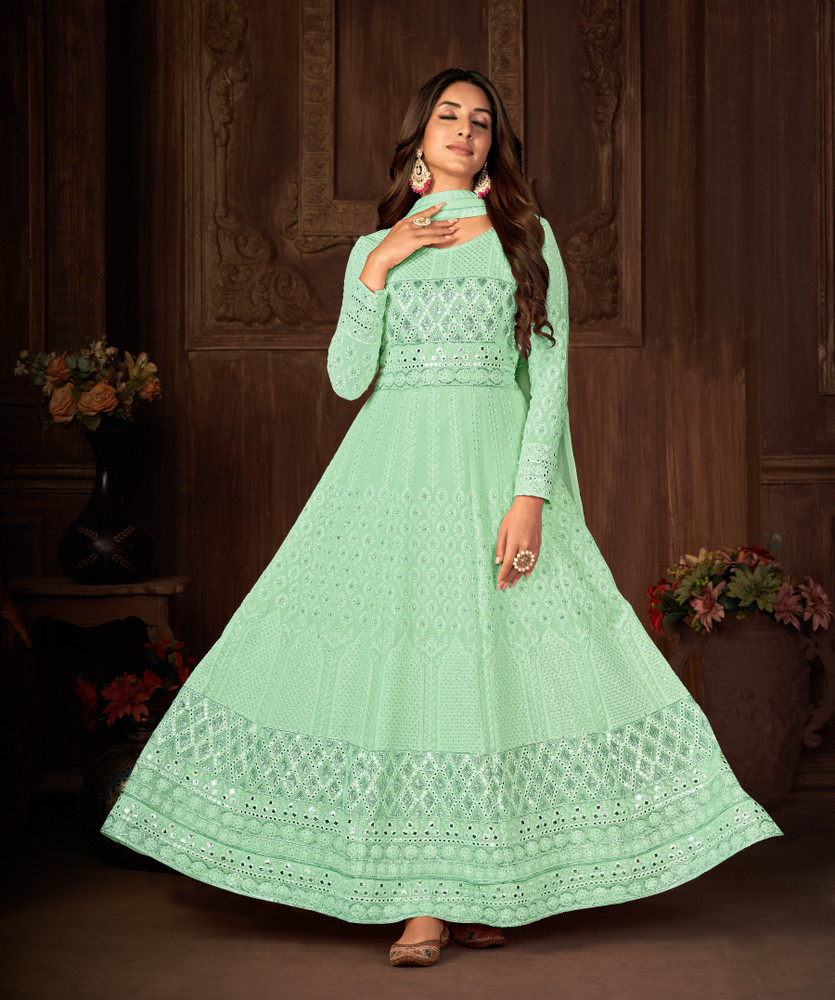 Dot Pot Fashion Georgette Embroidered Gown Anarkali Kurta Bottom