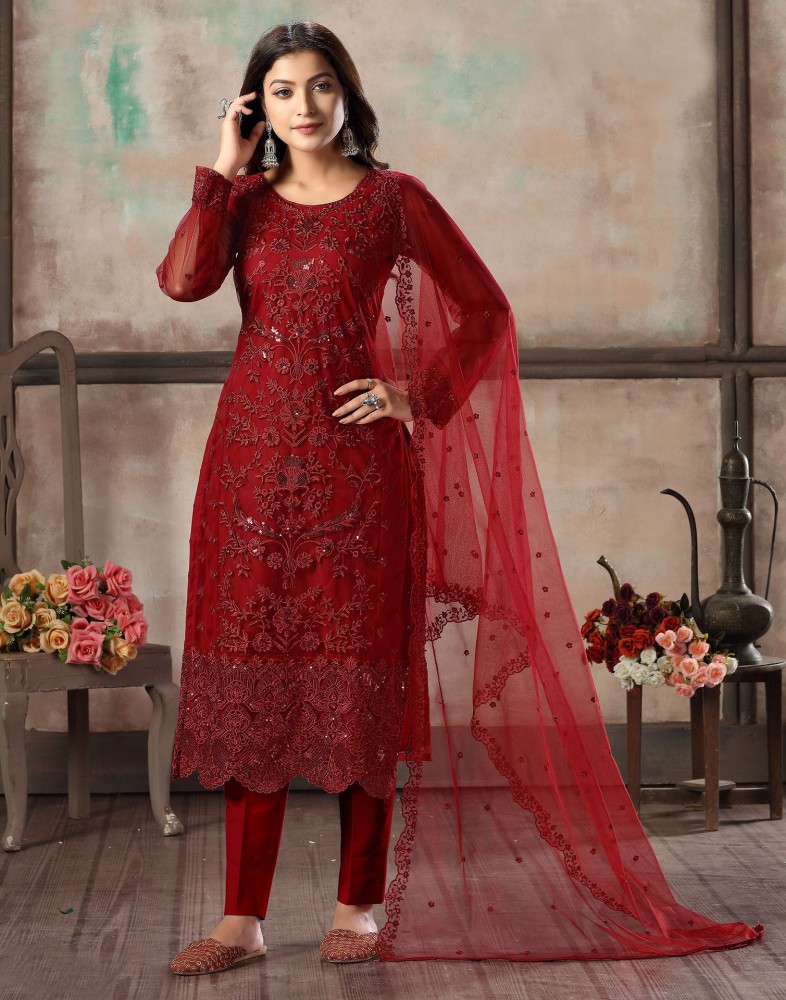 Samah Net Lace Solid Embroidered Embellished Salwar Suit Material Price in India Buy Samah Net Lace Solid Embroidered Embellished Salwar Suit Material online at Flipkart