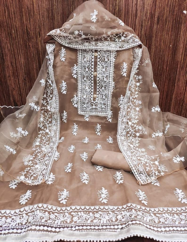 Dello Fashion Organza Embroidered Salwar Suit Material Price in