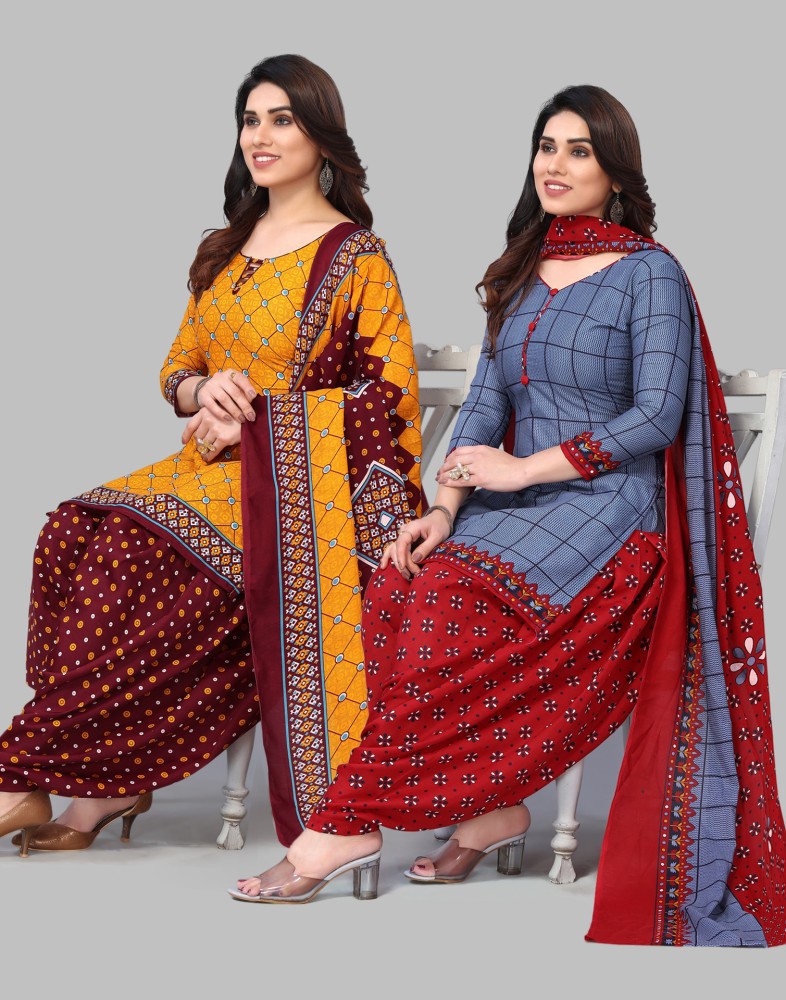 Samah Cotton Blend Floral Print Salwar Suit Material Price in