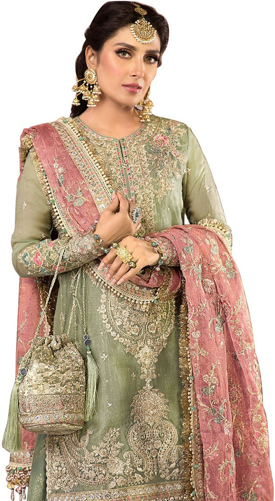 SHAFNUFAB Georgette Embroidered Kurta Sharara Fabric Price in